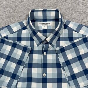 Mizzen + Main Shirt Mens Medium Blue Trim Fit Plaid Short Sleeve Performance